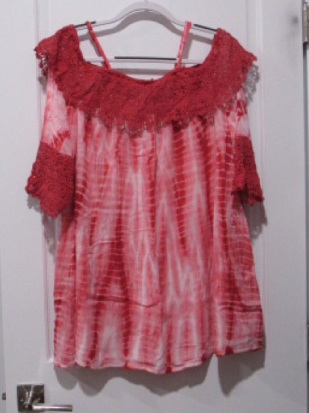 NY&Co Swim Cold Shoulder Cover Up Shift Dress Red Tie Dye Med NWOT